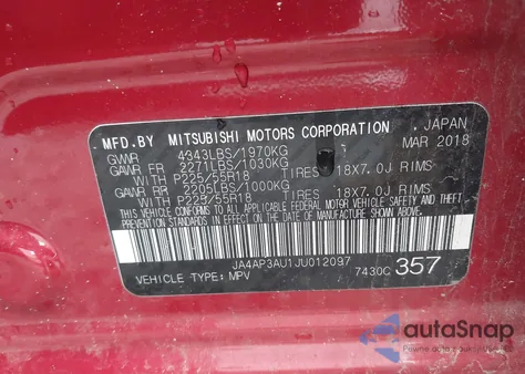 2018 Mitsubishi Outlander Sport 2.0 Es from USA, damaged, VIN JA4AP3AU1JU012097